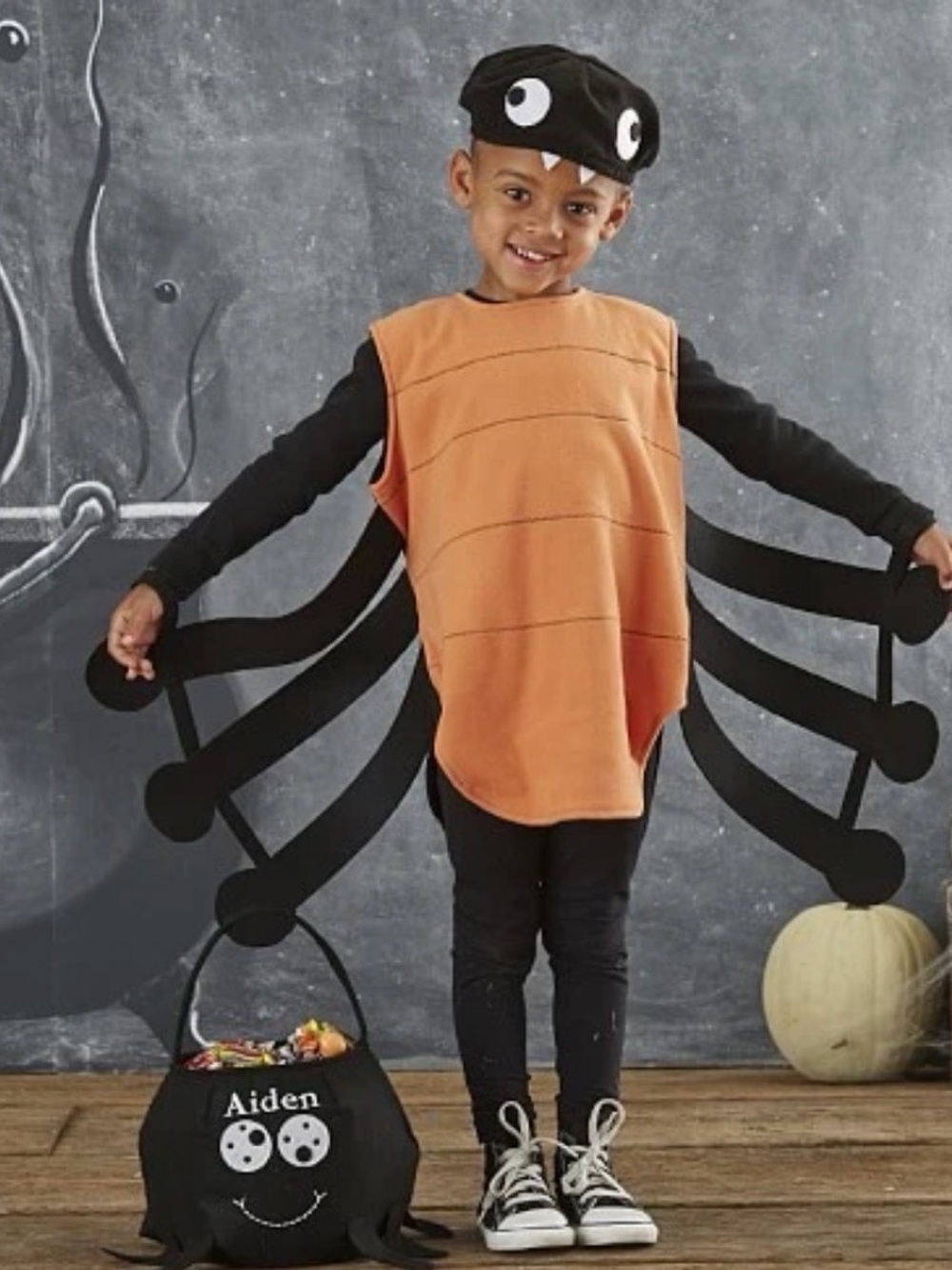 Pottery Barn Kids Orange Spider Tunic and Black Eye Hat Costume 4-6